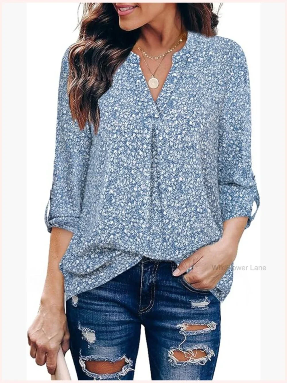 3/4 Sleeve Blouse V-Neck Chiffon Tunic Office Work Shirt